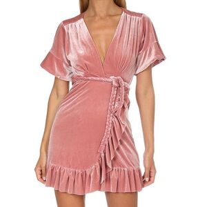 MISA Los Angeles “Desma” Pink Velvet Wrap Mini Dress Size Small